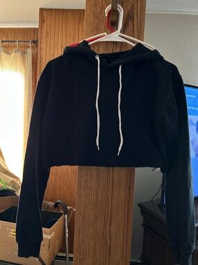 wild fable Black Cropped Hoodie with White Drawstrings